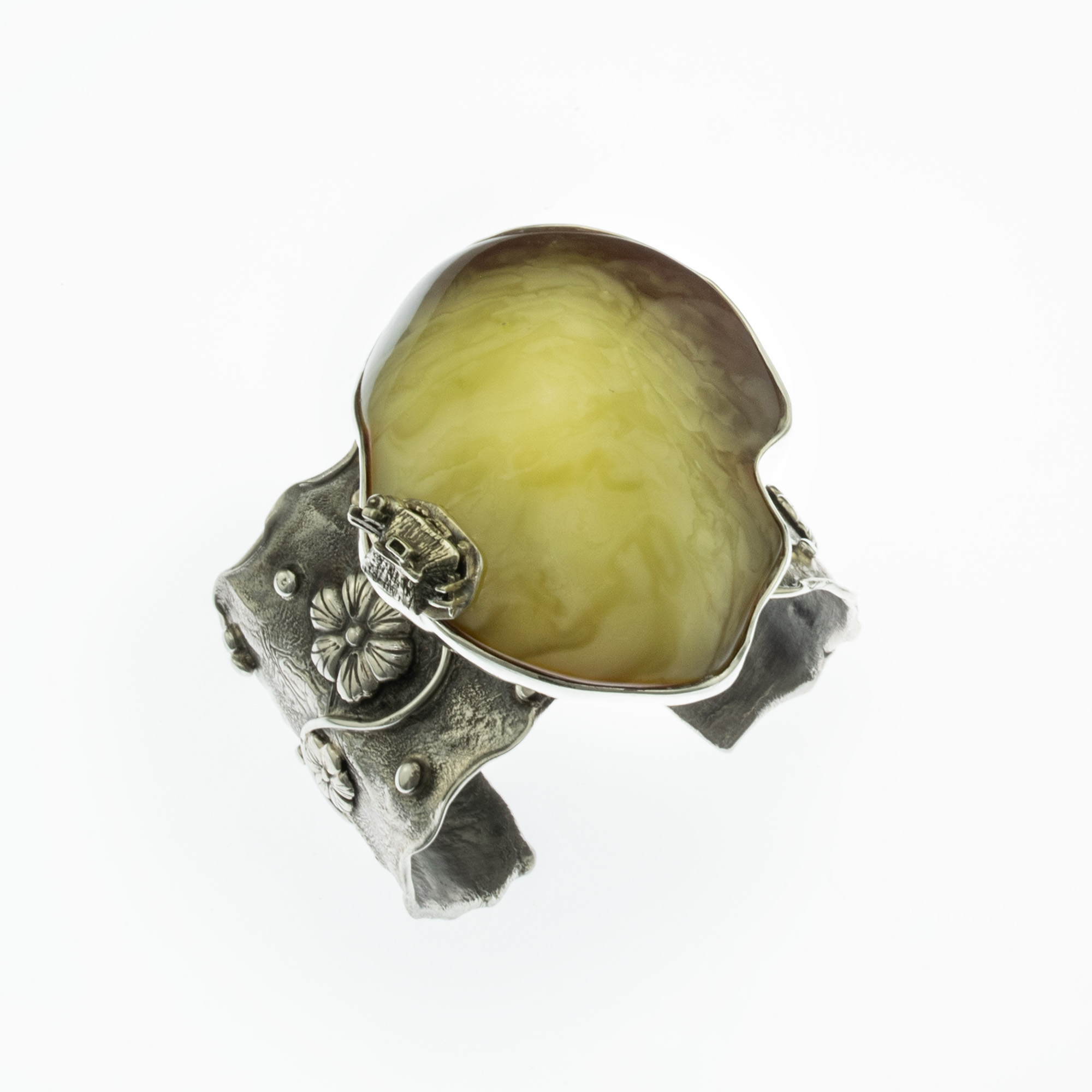 Sterling Silver Baltic Amber Cuff Bracelet with House